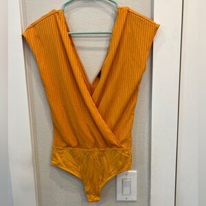 NWT Zara Bodysuit - Orange Deep V Shortsleeved Bodysuit Top
